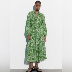 Zara Green printed cotton dress